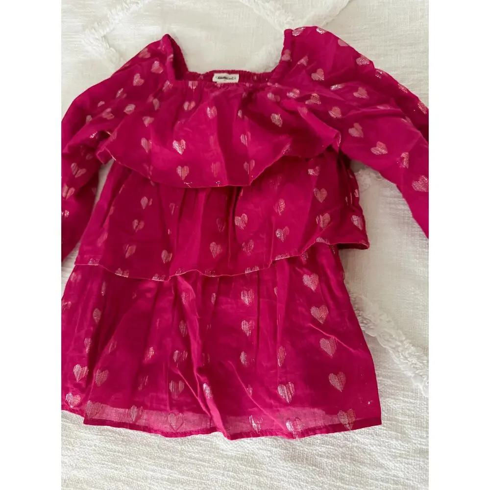 Crewcuts Factory | NWOT Girls' shimmer tiered hearts dress Brilliant Berry Sz 3
